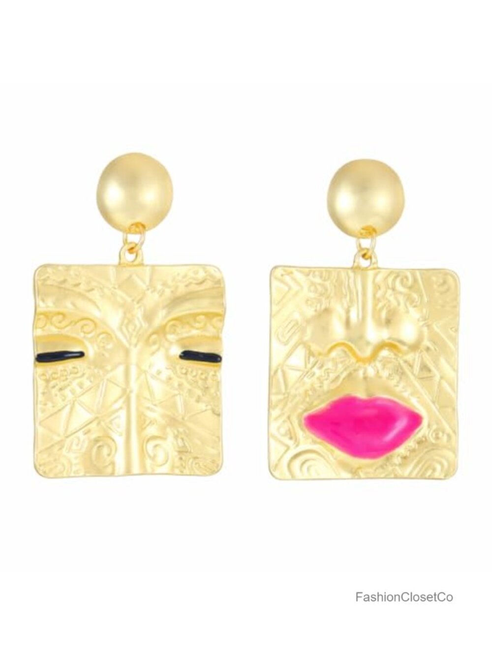 Gold Abstract Face Drop Earrings Modern Art Square Dangle Geometric Statement